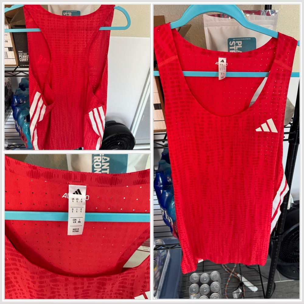 Two Men’s Large Running Singlets - Red, Nike & Adidas
